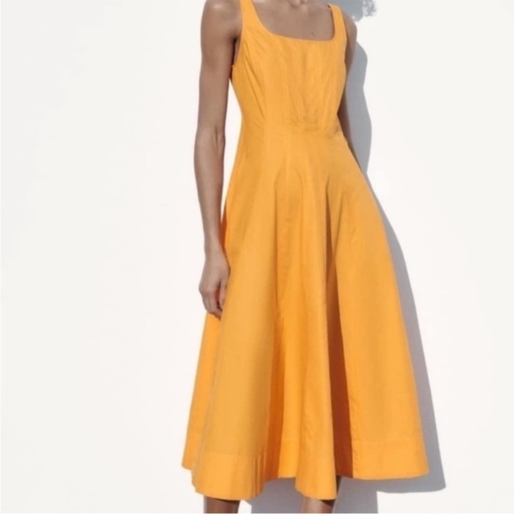 Zara square neck pleated poplin dress